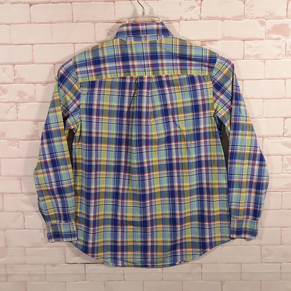 Ralph Lauren Shirt Boys Kids Size L 14-16 Blue Plaid Button Down Small Pony